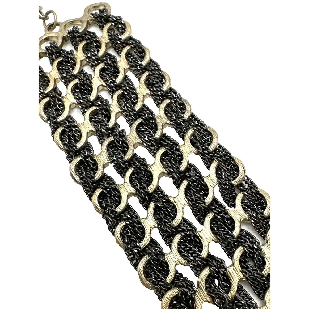 Banana Republic Chain Link Bracelet Black Woven Mesh Gold Tone Accent 7 1/4